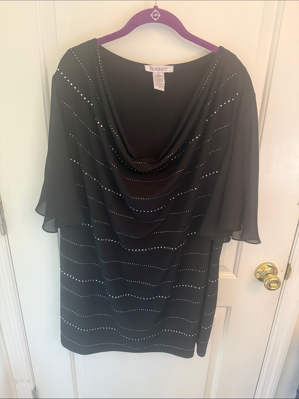 Roaman's Black Studded Cowl-Neck Tunic 2X